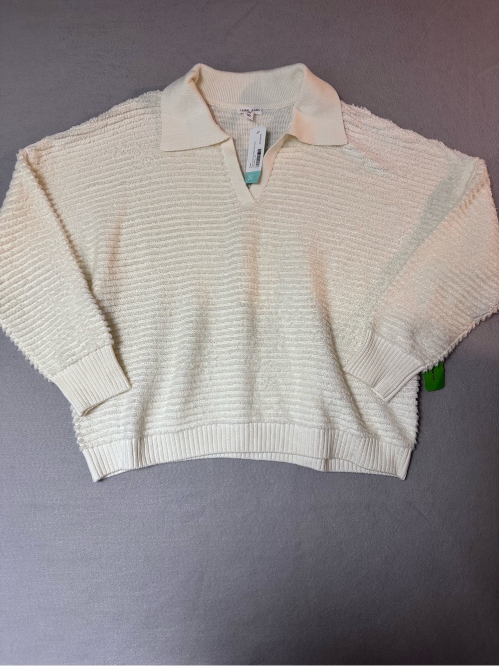 Relaxed Cream V-Neck Collar Sweater